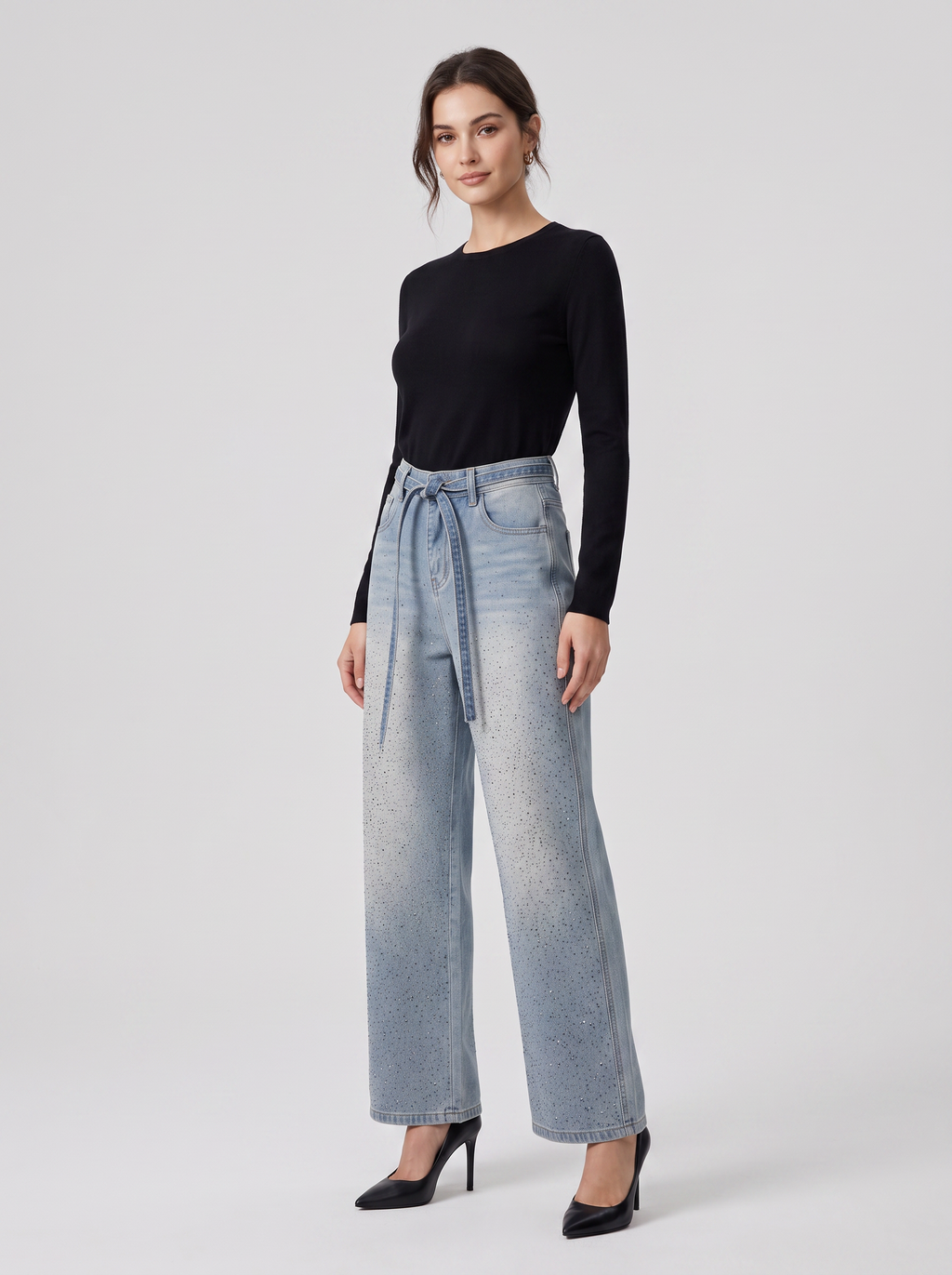 Jeans Wide Leg con Pedrería