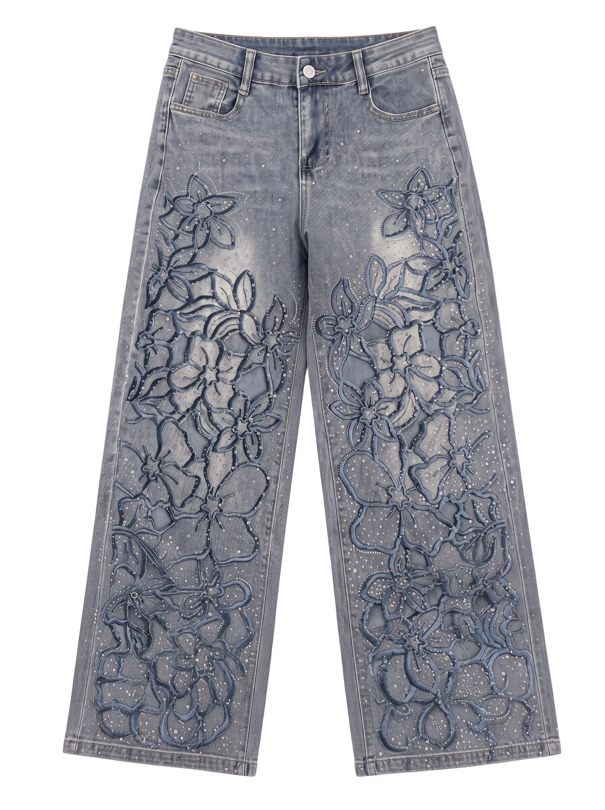 Wide leg flores bordado