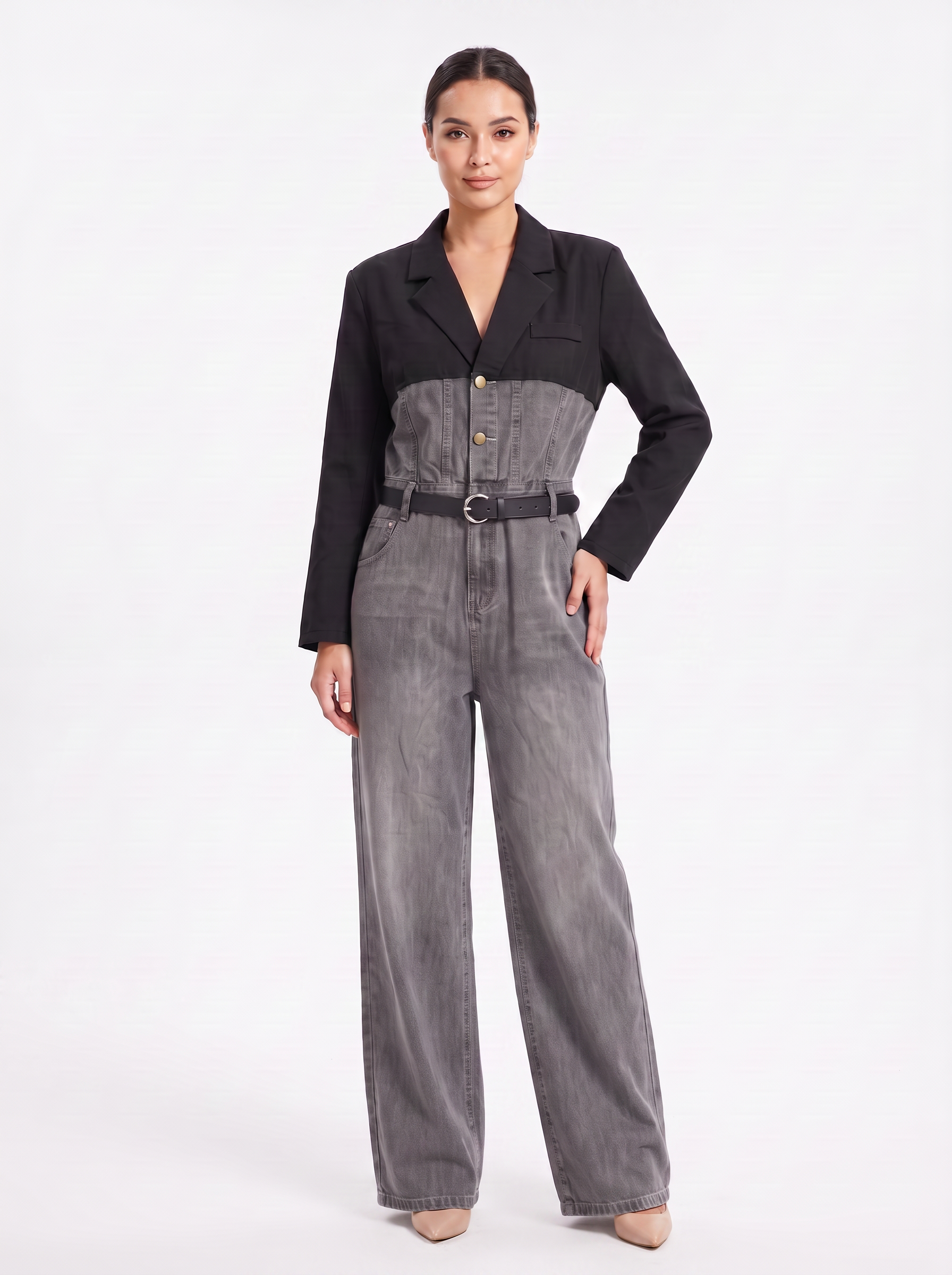 Jumpsuit Blazer Denim Gris
