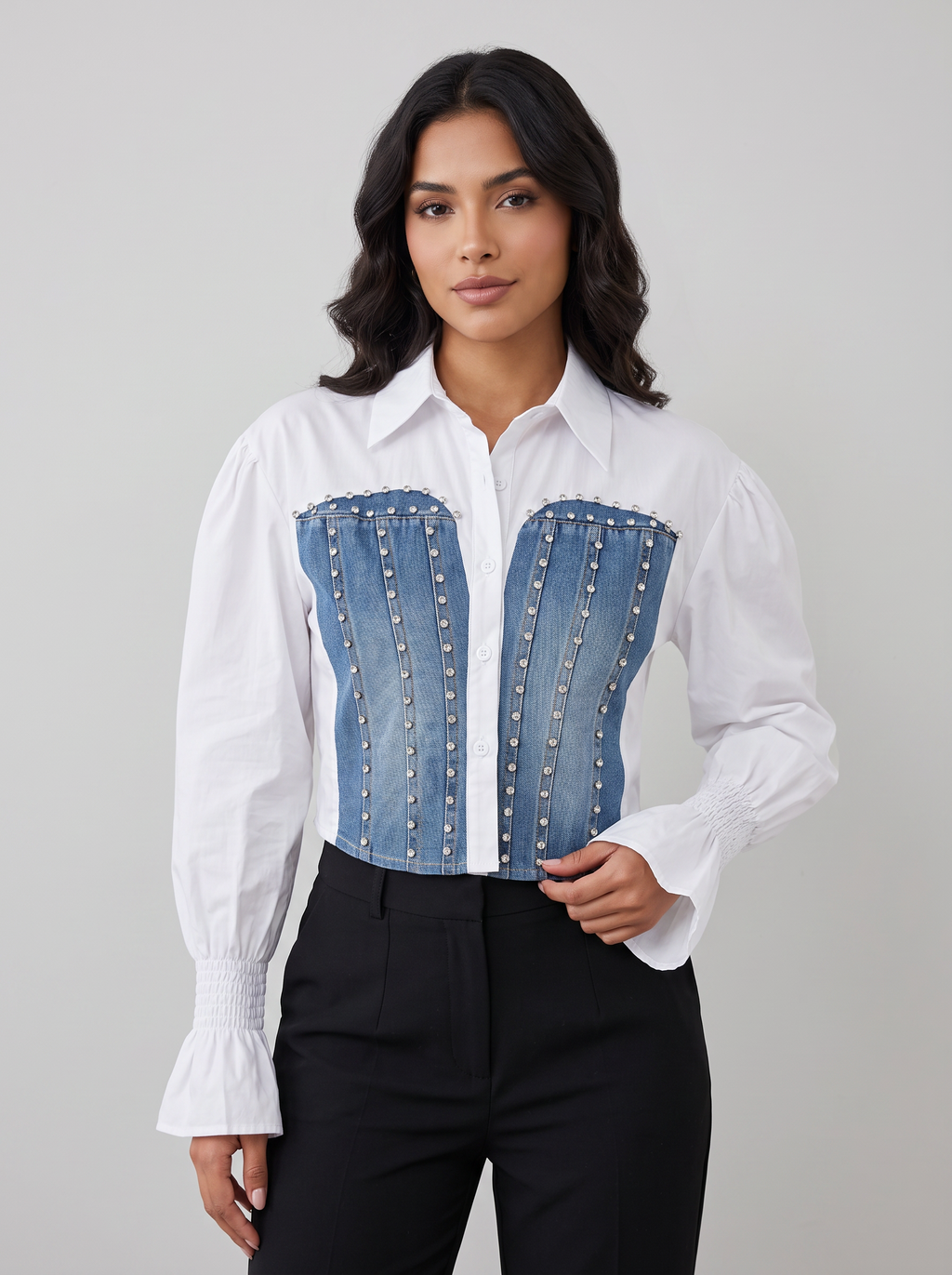 Blusa Corset Denim con Cristales