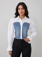 Blusa Corset Denim con Cristales