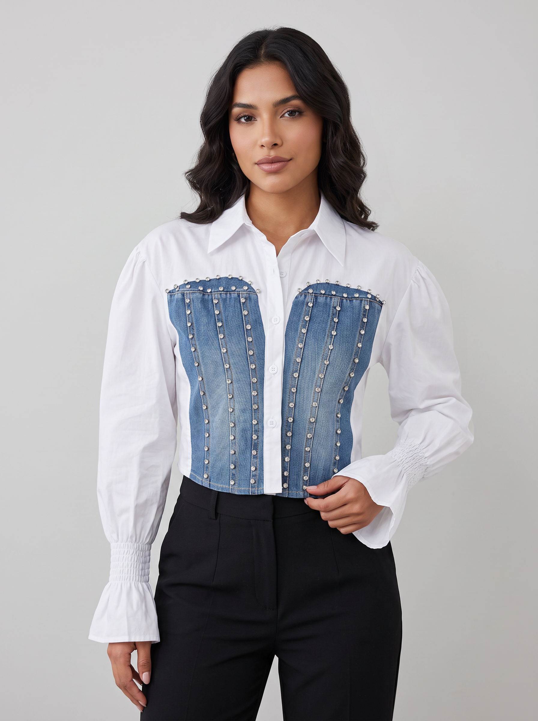 Blusa Corset Denim con Cristales
